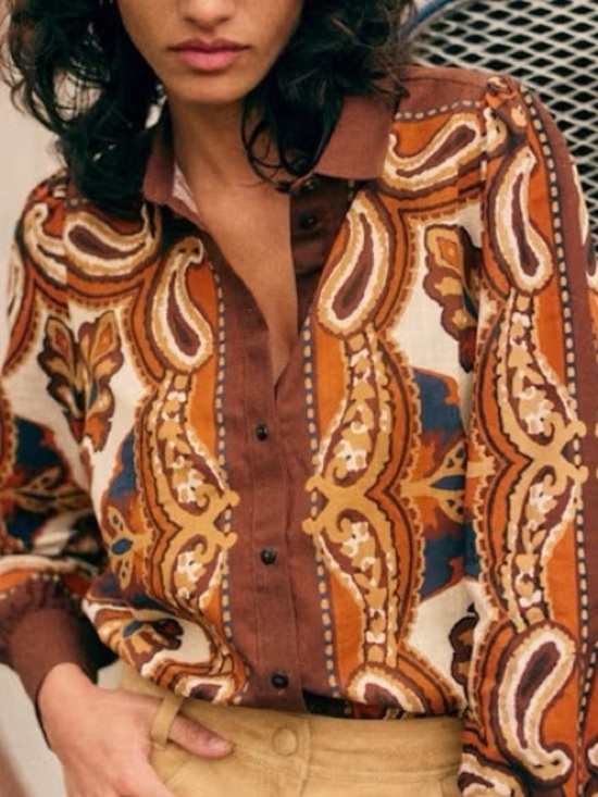 Sezane Tops - Sezane Claudio Brown and Orange Paisley Button Down Shirt